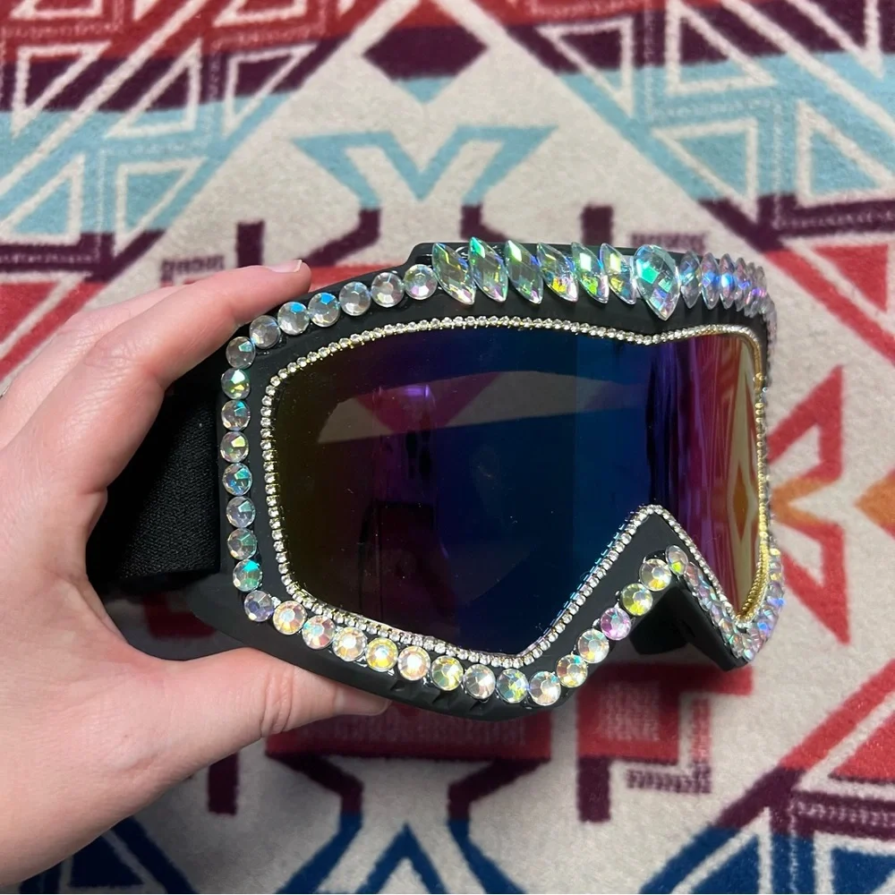 Dolls Kill burning man to the mountain- Crystal-Studded Black Ski Goggles - Picture 3 of 5